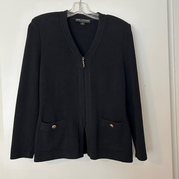 St John Basics Black Sweater Jacket Size 2 - Picture 2 of 6